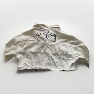 Denim Style Cropped Frilled Wifey Jacket Size L